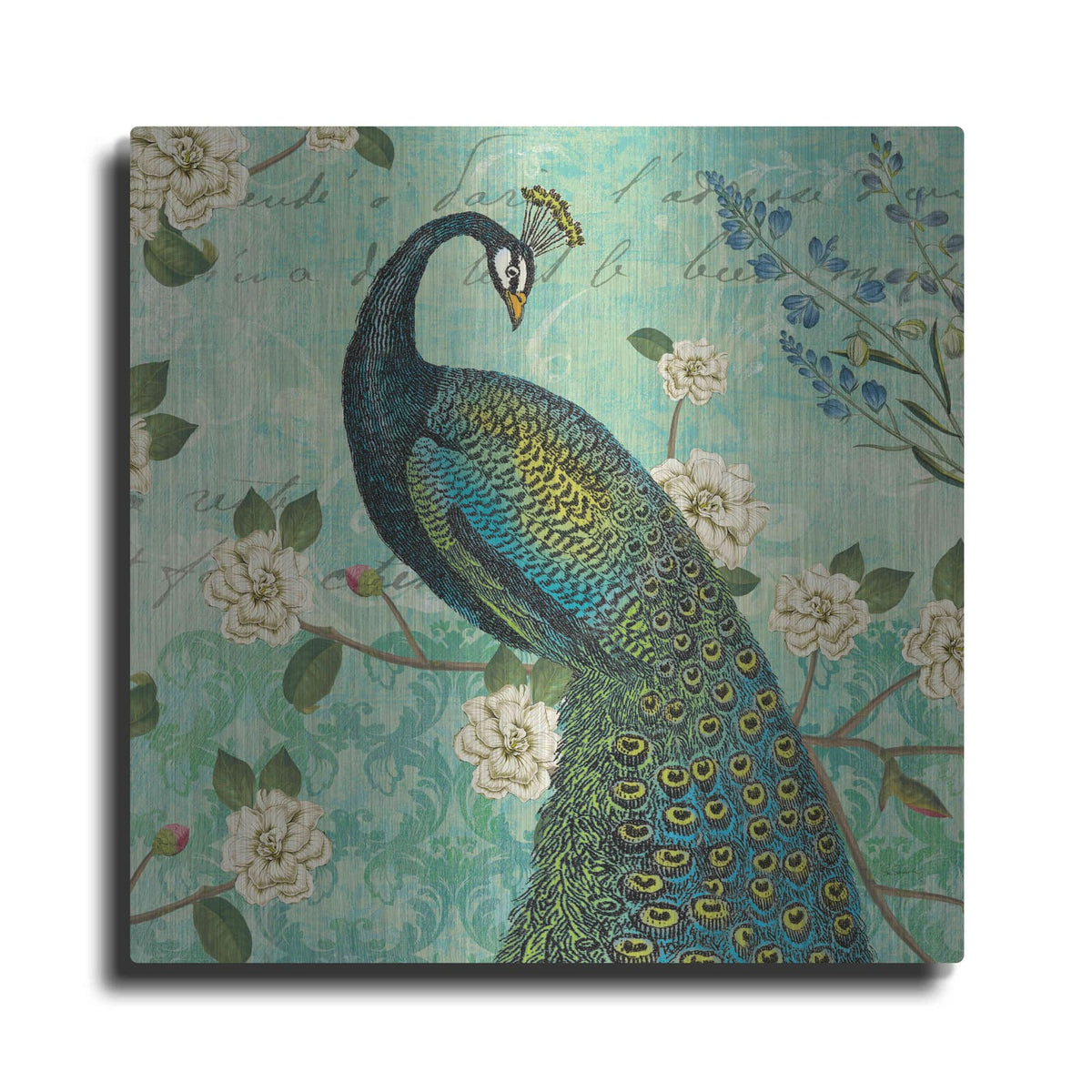 'Peacock Arbor VI Blue' by Sue Schlabach – Metal Wall Art