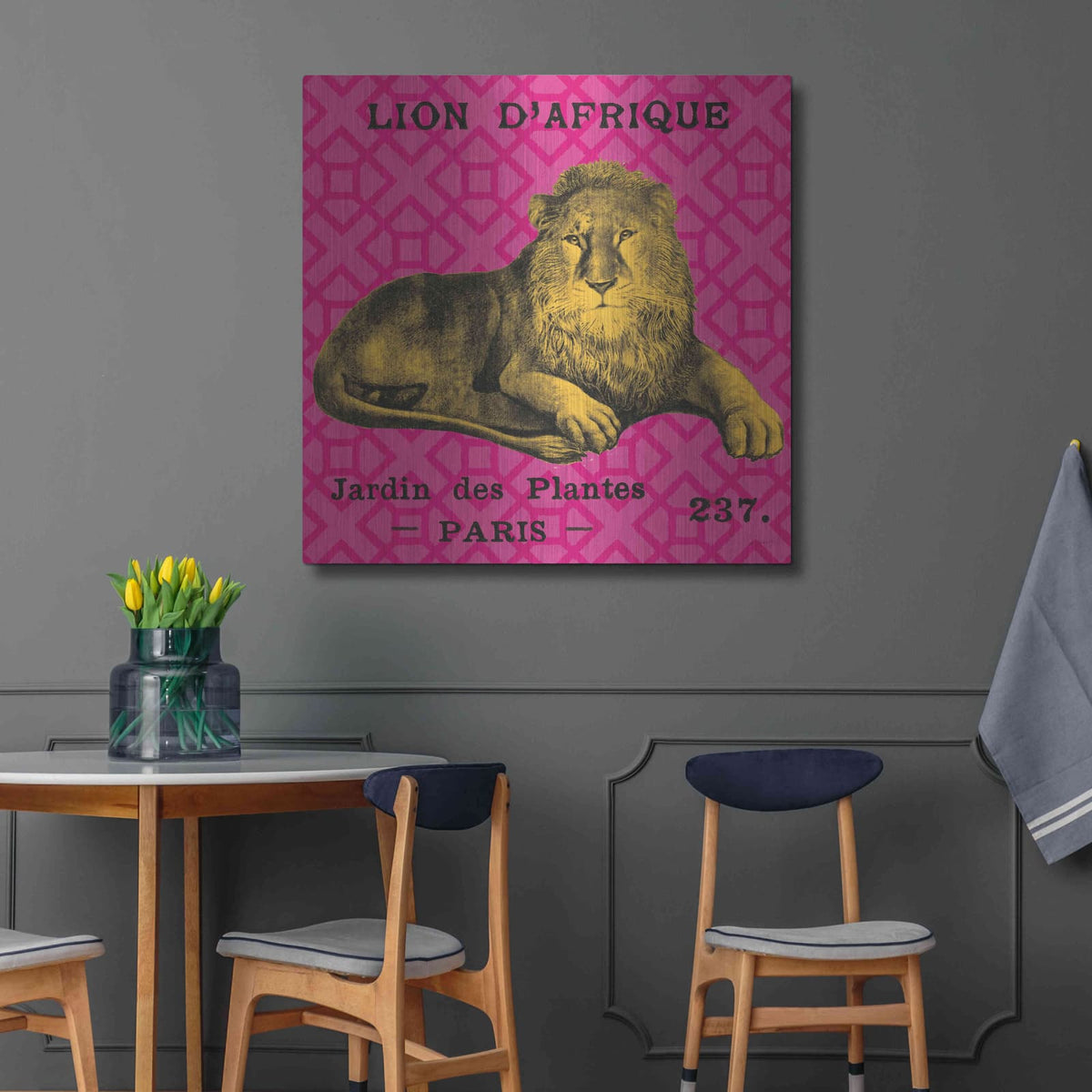 'Bright Safari Lion' by Sue Schlabach – Metal Wall Art, 36x36 room view