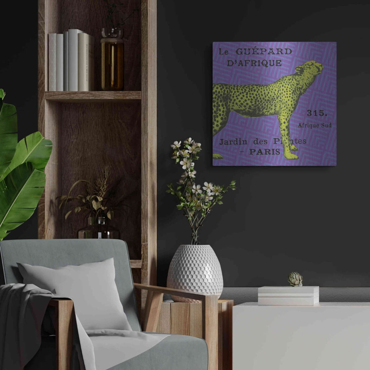 'Bright Safari Leopard' by Sue Schlabach – Metal Wall Art, 24x24 room view