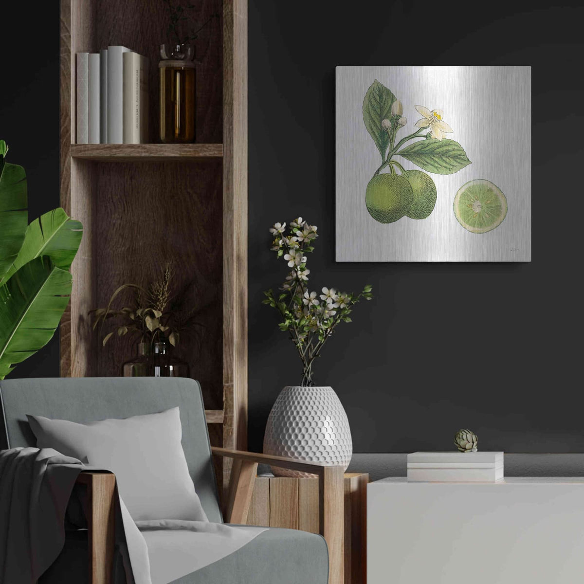 'Classic Citrus III' by Sue Schlabach – Metal Wall Art, 24x24 room view