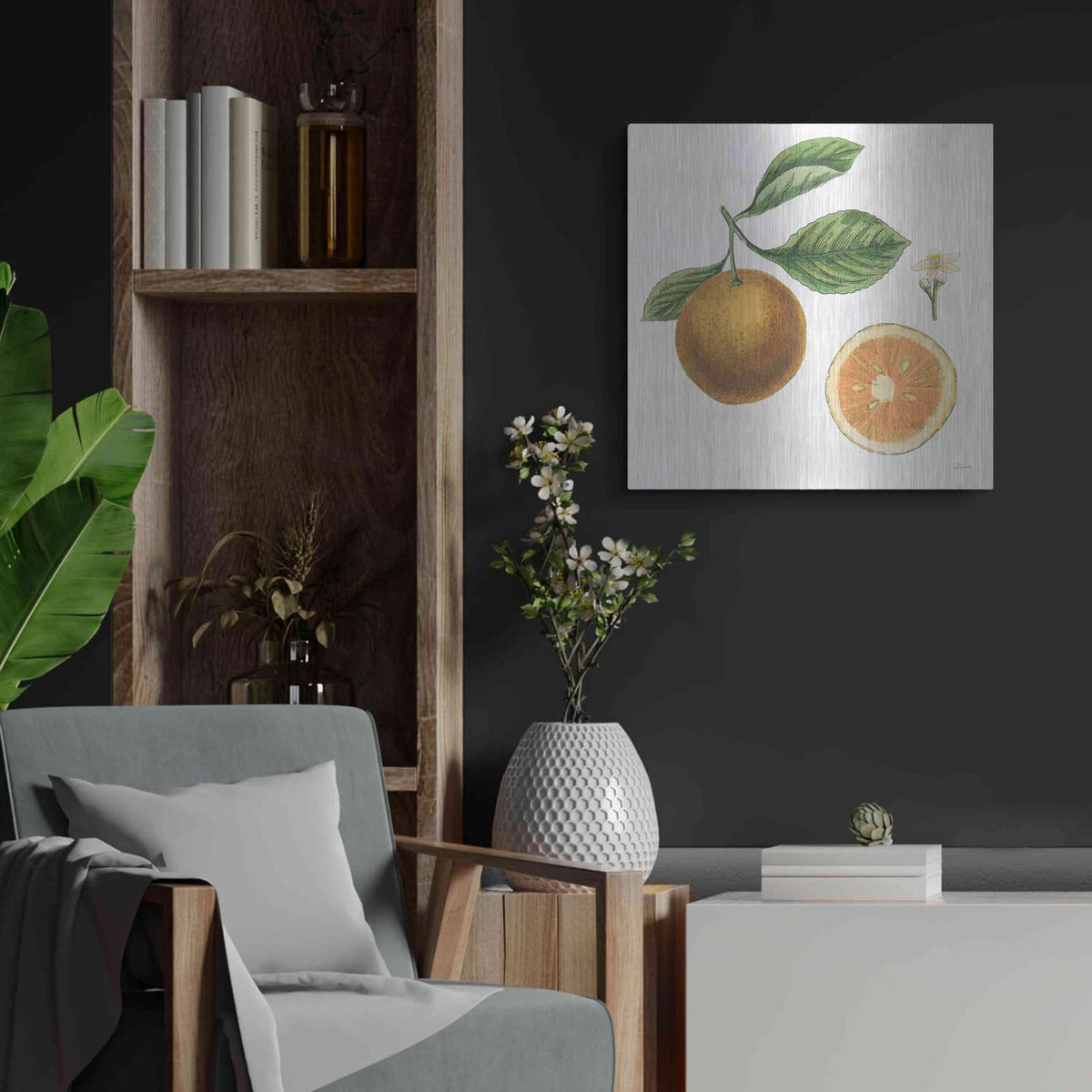 'Classic Citrus IV' by Sue Schlabach – Metal Wall Art, 24x24 room view