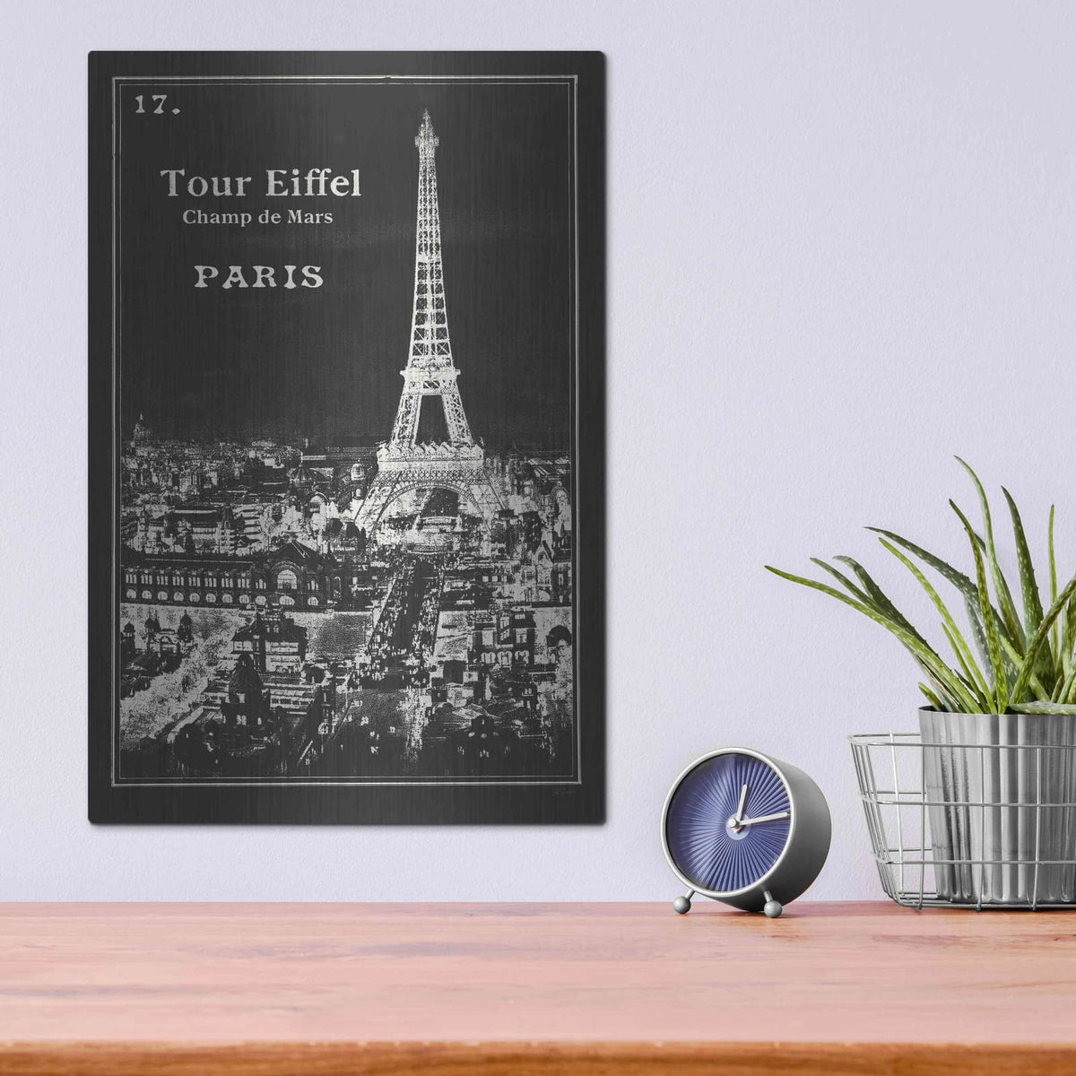 'Black Blueprint Map Eiffel Tower' by Sue Schlabach – Metal Wall Art, 12x16 room view