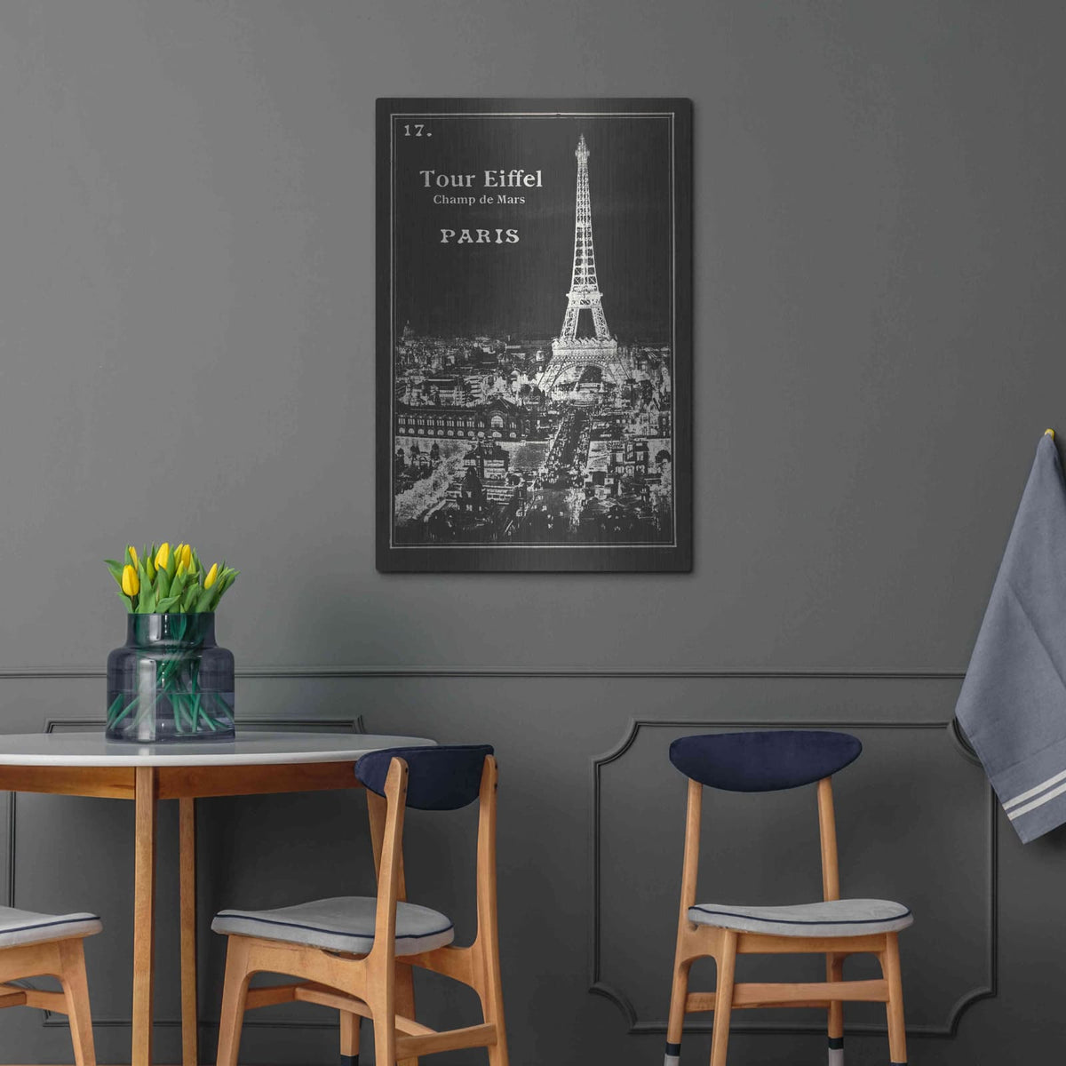 'Black Blueprint Map Eiffel Tower' by Sue Schlabach – Metal Wall Art, 24x36 room view