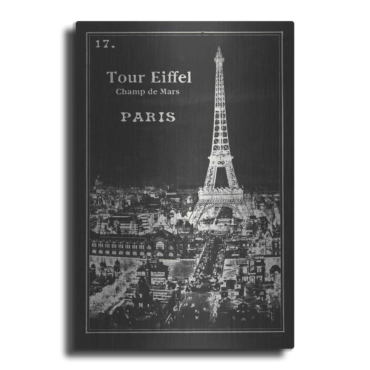 'Black Blueprint Map Eiffel Tower' by Sue Schlabach – Metal Wall Art