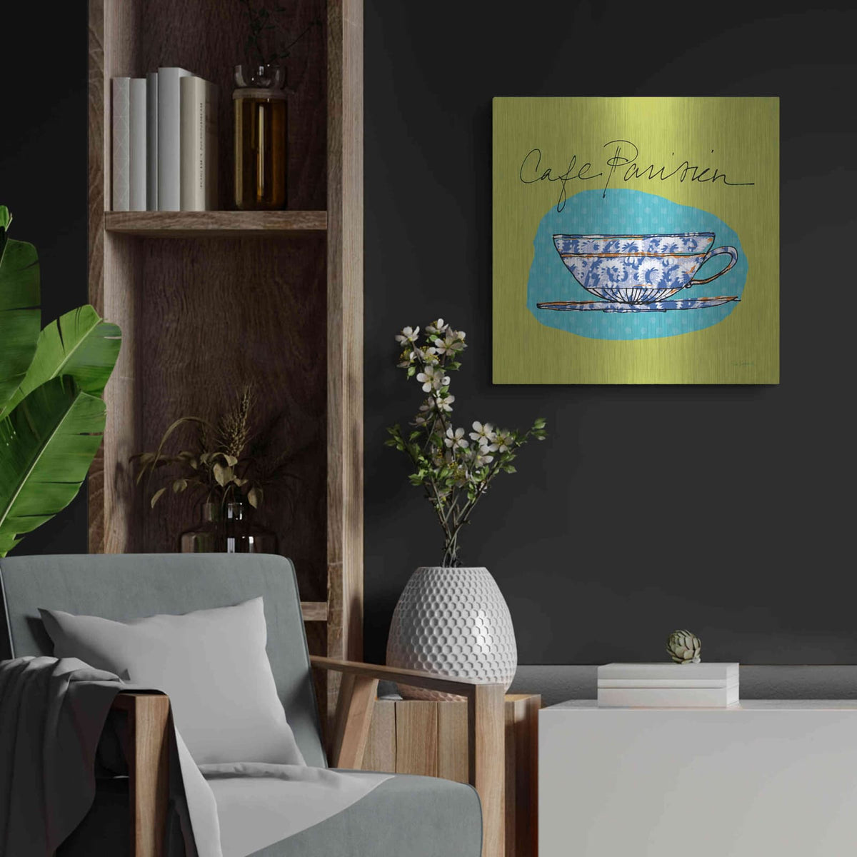 'Colorful Coffee Cafe Parisien No Border' by Sue Schlabach – Metal Wall Art, 24x24 room view