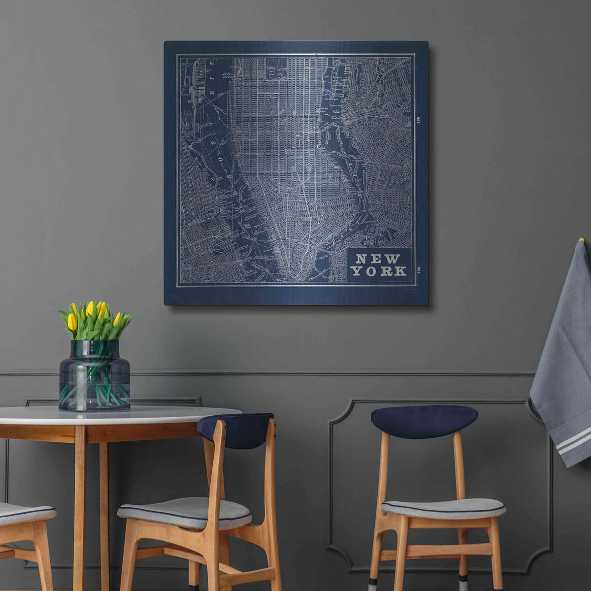 'Blueprint Map New York Square' by Sue Schlabach – Metal Wall Art, 36x36 room view