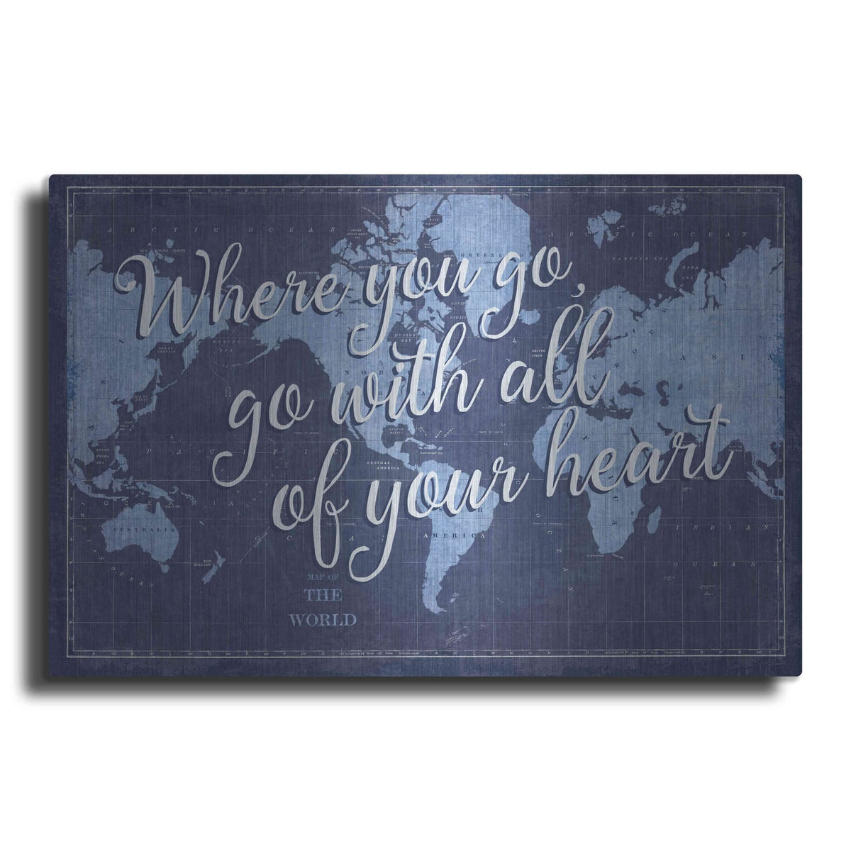 'Blueprint World Map Heart' by Sue Schlabach – Metal Wall Art