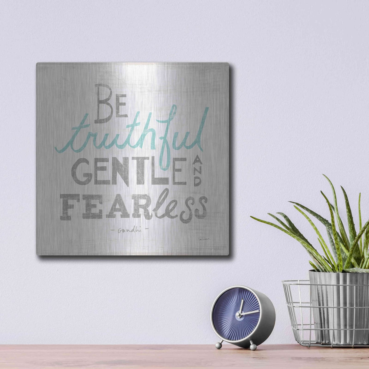 'Be Truthful Gray' by Sue Schlabach – Metal Wall Art, 12x12 room view