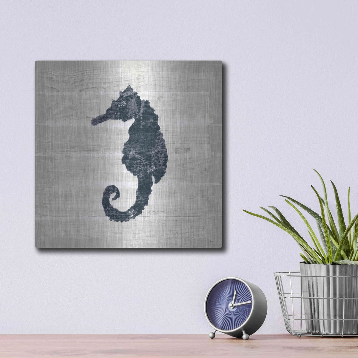 'Driftwood Coast VI Blue' by Sue Schlabach – Metal Wall Art, 12x12 room view