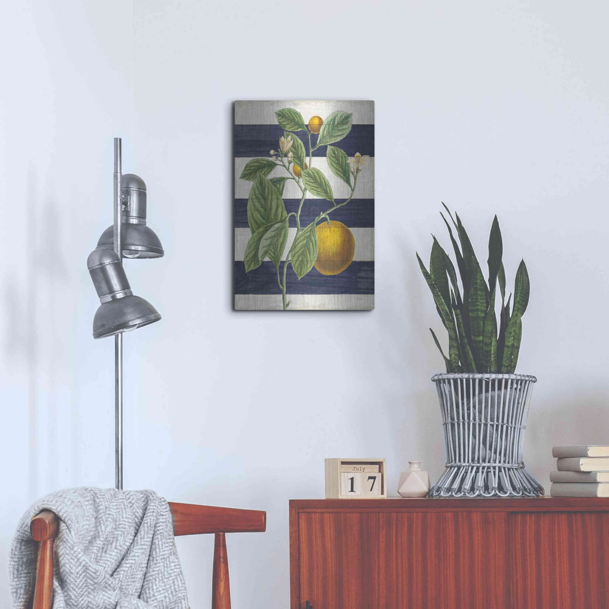 'Classic Citrus VI Navy Shiplap NW' by Sue Schlabach – Metal Wall Art, 16x24 room view