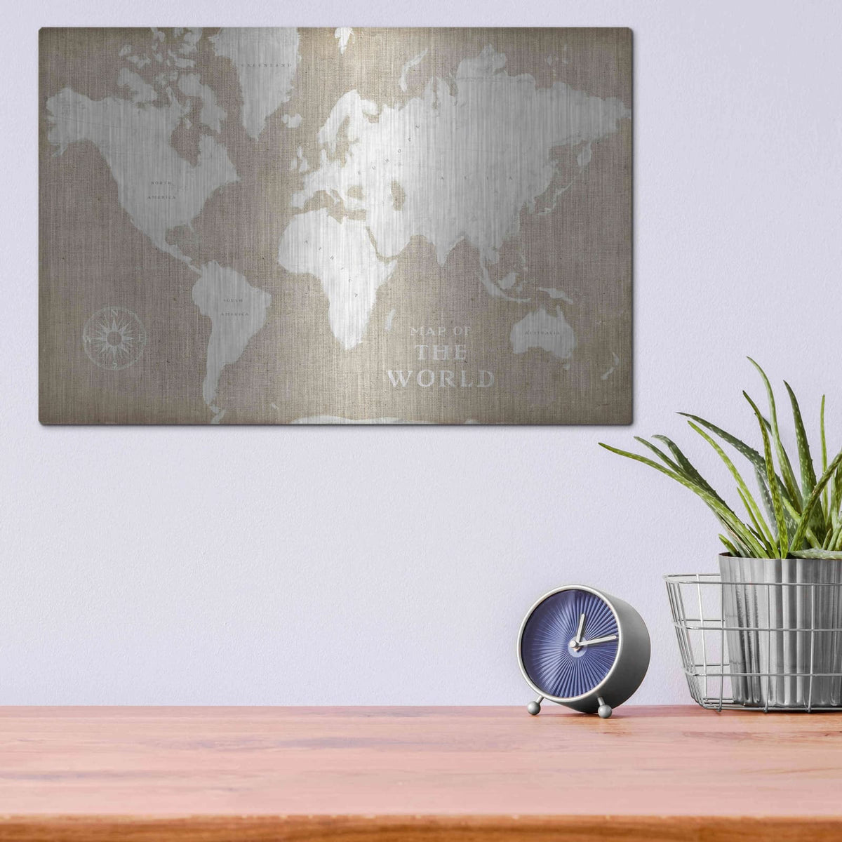 'Burlap World Map I' by Sue Schlabach – Metal Wall Art, 16x12 room view