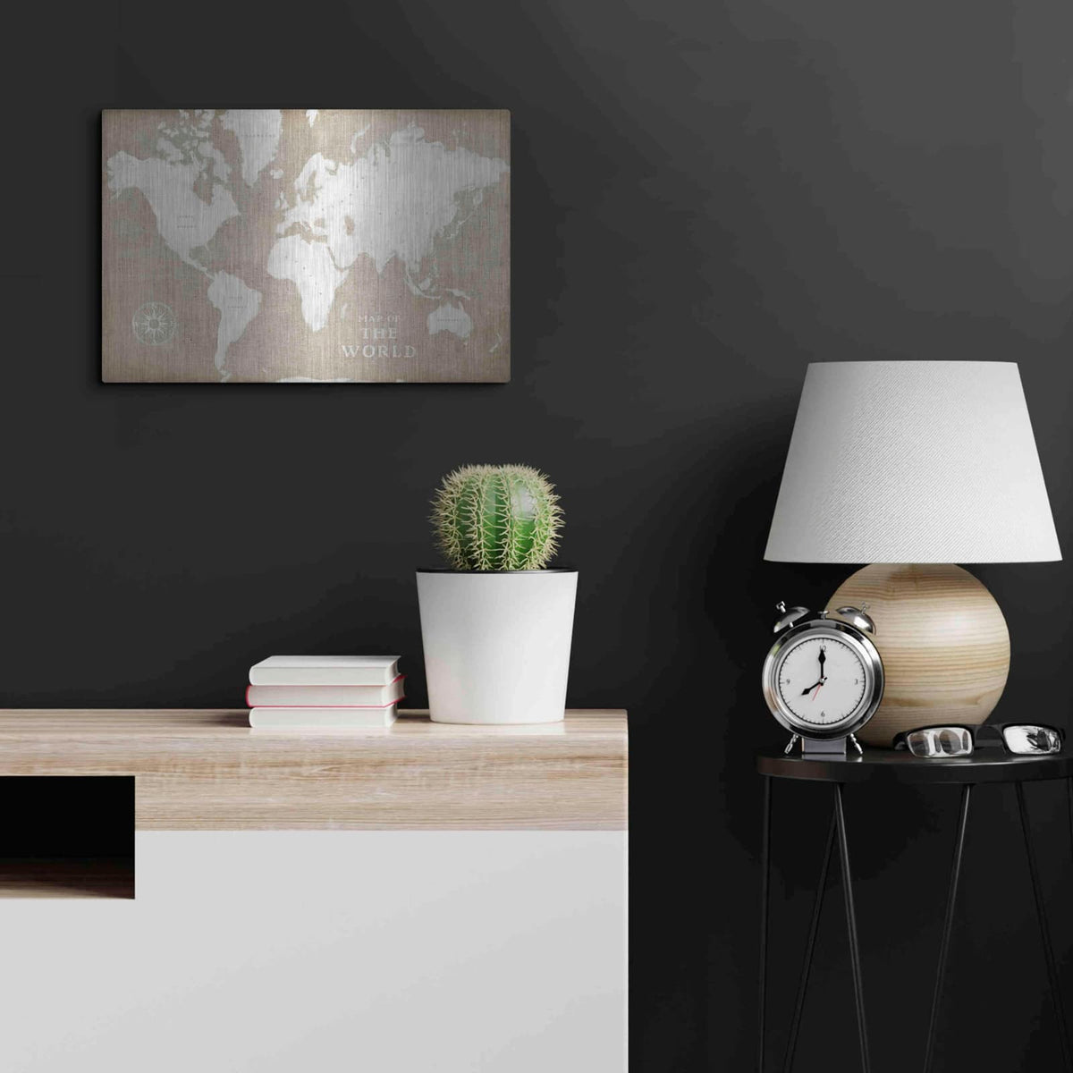 'Burlap World Map I' by Sue Schlabach – Metal Wall Art, 24x16 room view