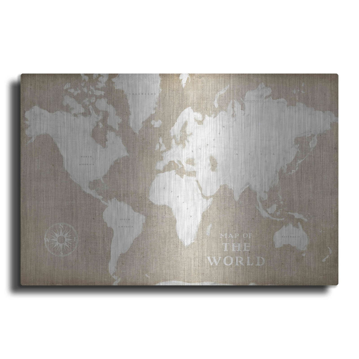 'Burlap World Map I' by Sue Schlabach – Metal Wall Art