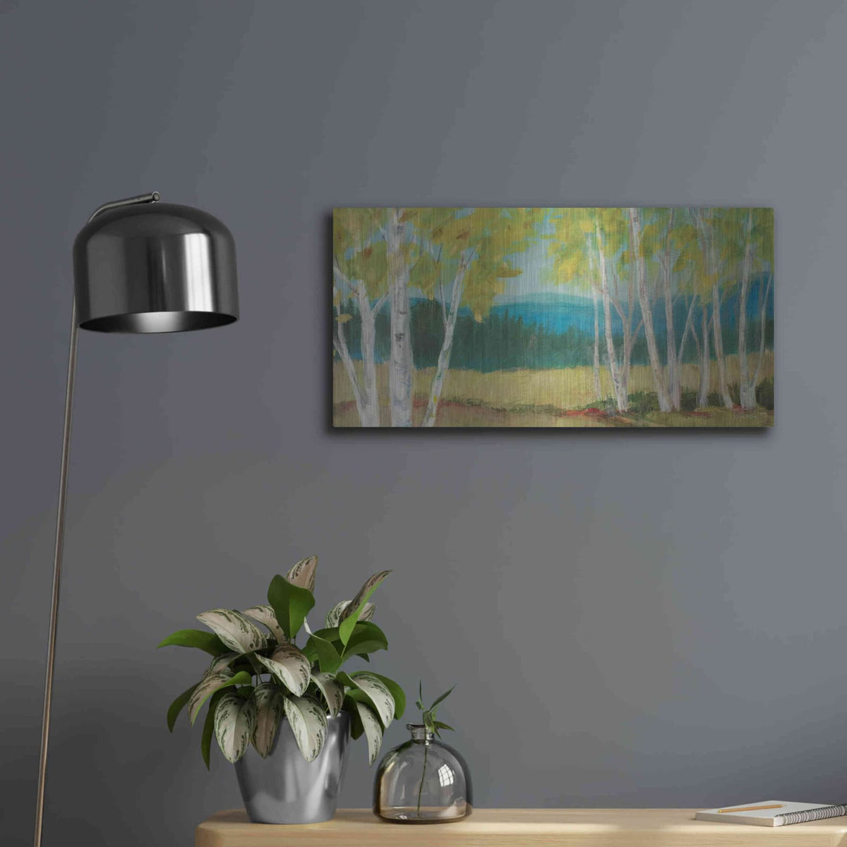 'Birch Road Crop' by Sue Schlabach – Metal Wall Art, 24x12 room view