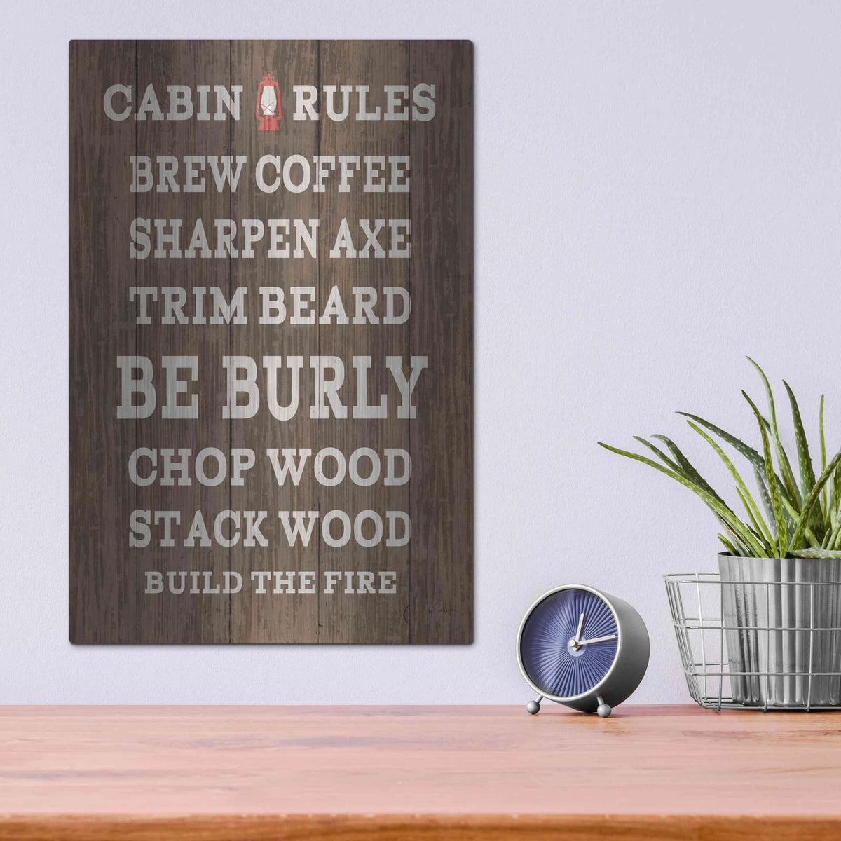 'Cabin Life V Dark Wood' by Sue Schlabach – Metal Wall Art, 12x16 room view