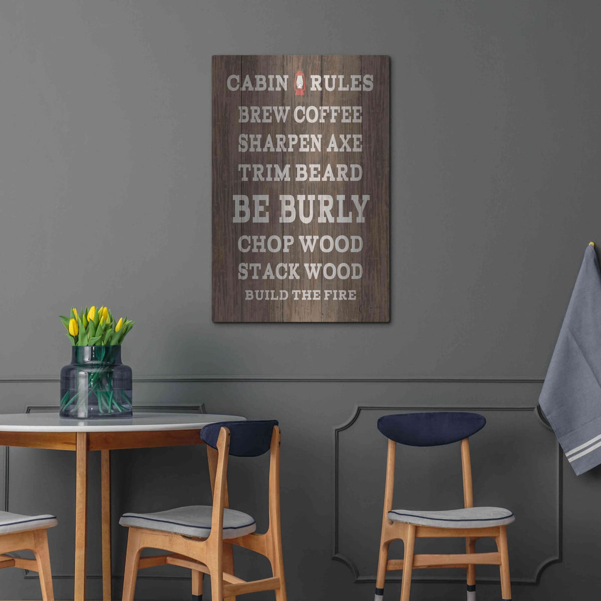 'Cabin Life V Dark Wood' by Sue Schlabach – Metal Wall Art, 24x36 room view