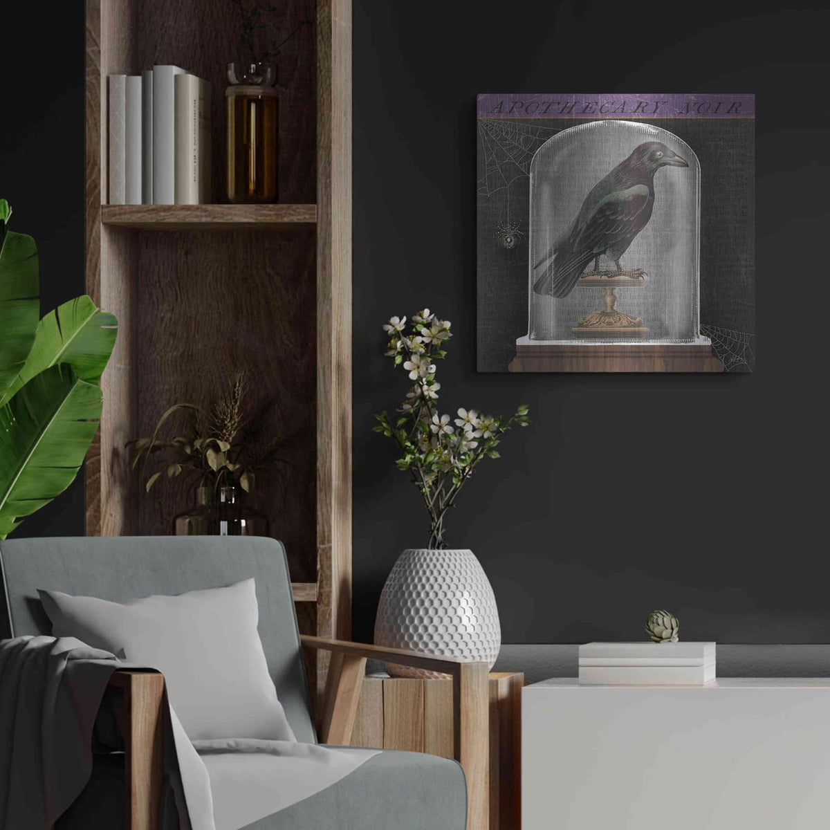 'Apothecary Noir I' by Sue Schlabach – Metal Wall Art, 24x24 room view