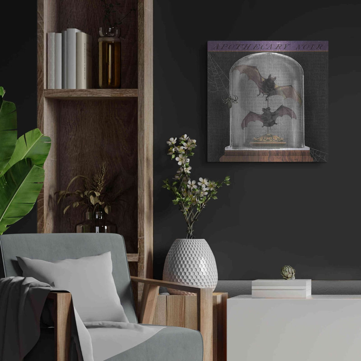 'Apothecary Noir IV' by Sue Schlabach – Metal Wall Art, 24x24 room view