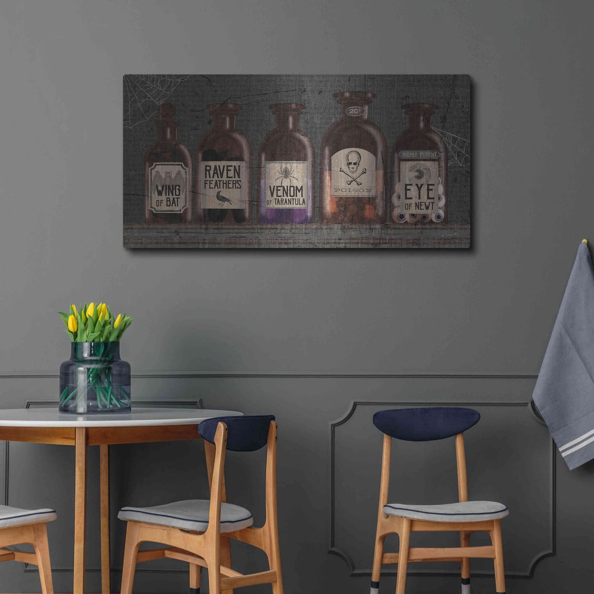 'Apothecary Noir VI' by Sue Schlabach – Metal Wall Art, 48x24 room view