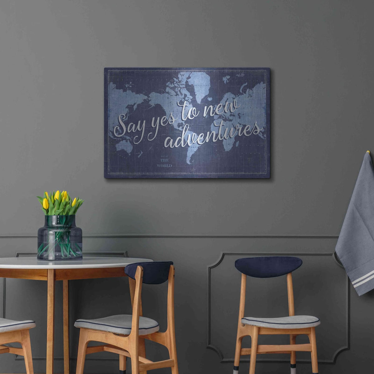 'Blueprint World Map Say Yes' by Sue Schlabach – Metal Wall Art, 36x24 room view