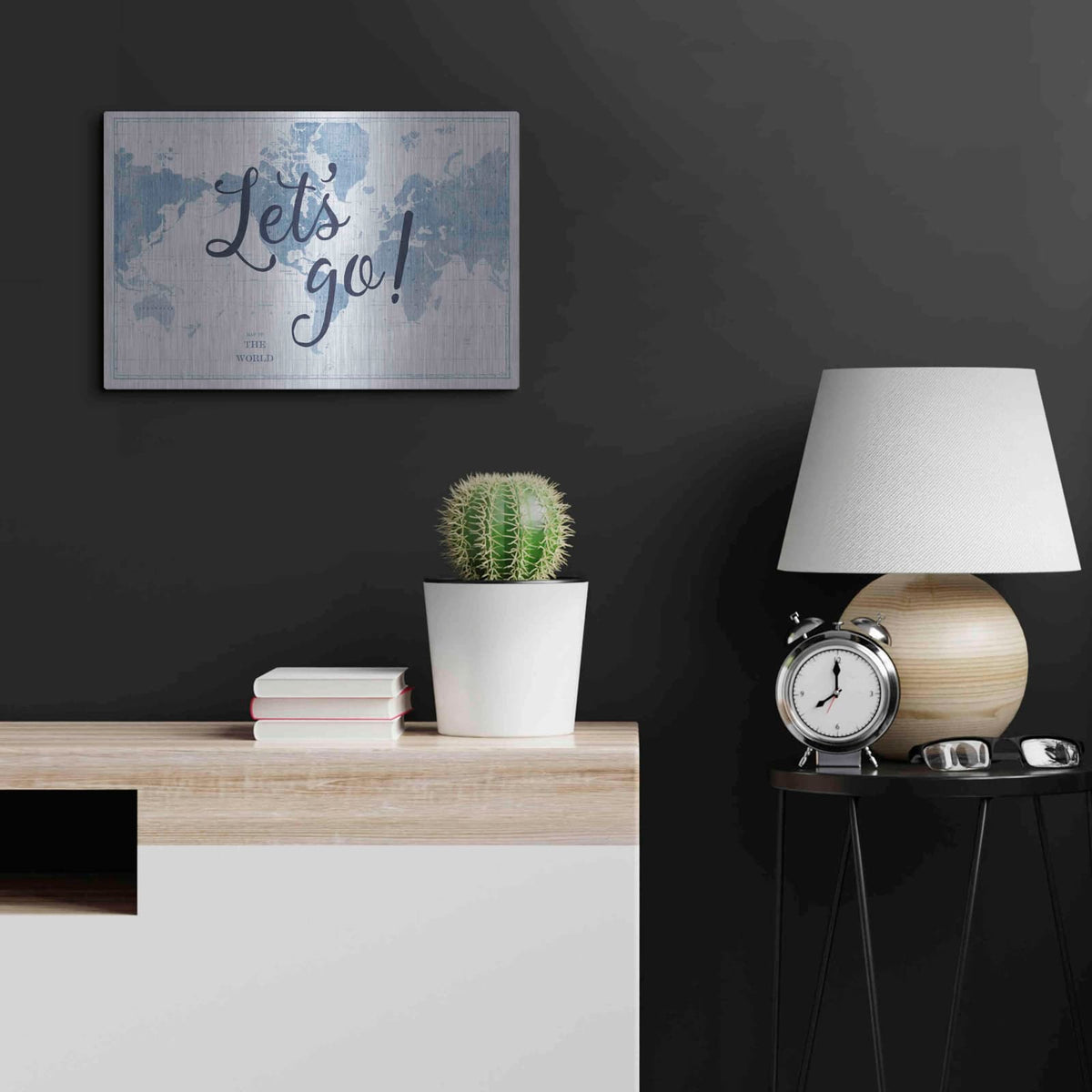 'Blueprint World Map Lets Go' by Sue Schlabach – Metal Wall Art, 24x16 room view