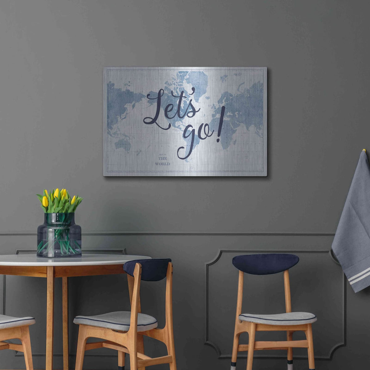 'Blueprint World Map Lets Go' by Sue Schlabach – Metal Wall Art, 36x24 room view