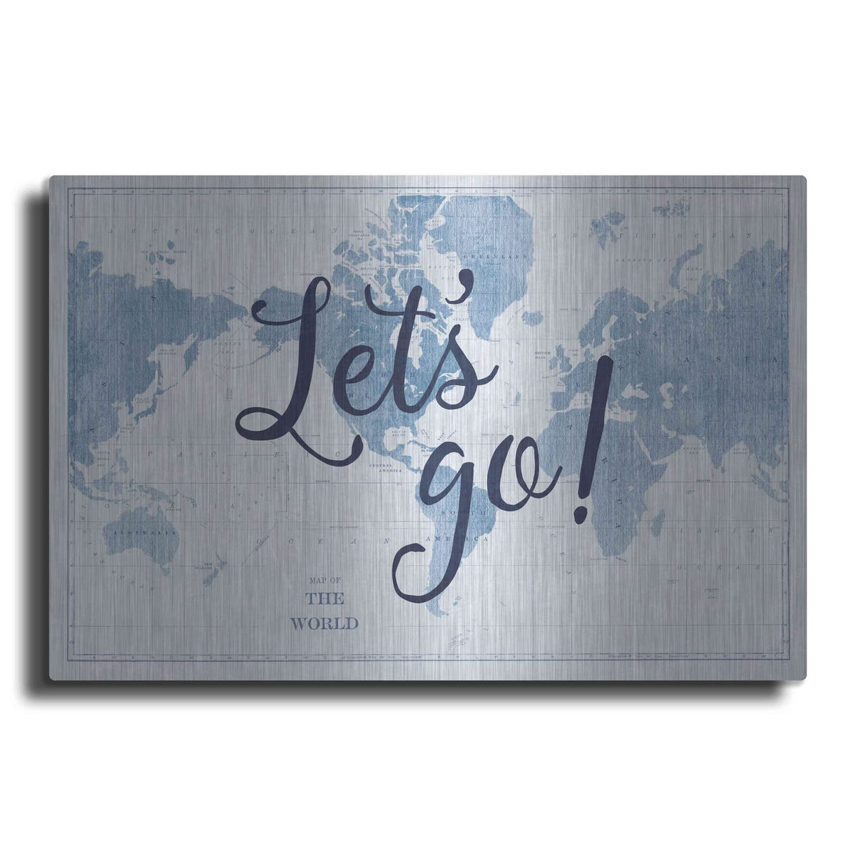 'Blueprint World Map Lets Go' by Sue Schlabach – Metal Wall Art