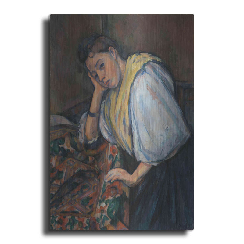 'Young Italian Woman At A Table' by Paul Cezanne – Metal Wall Art