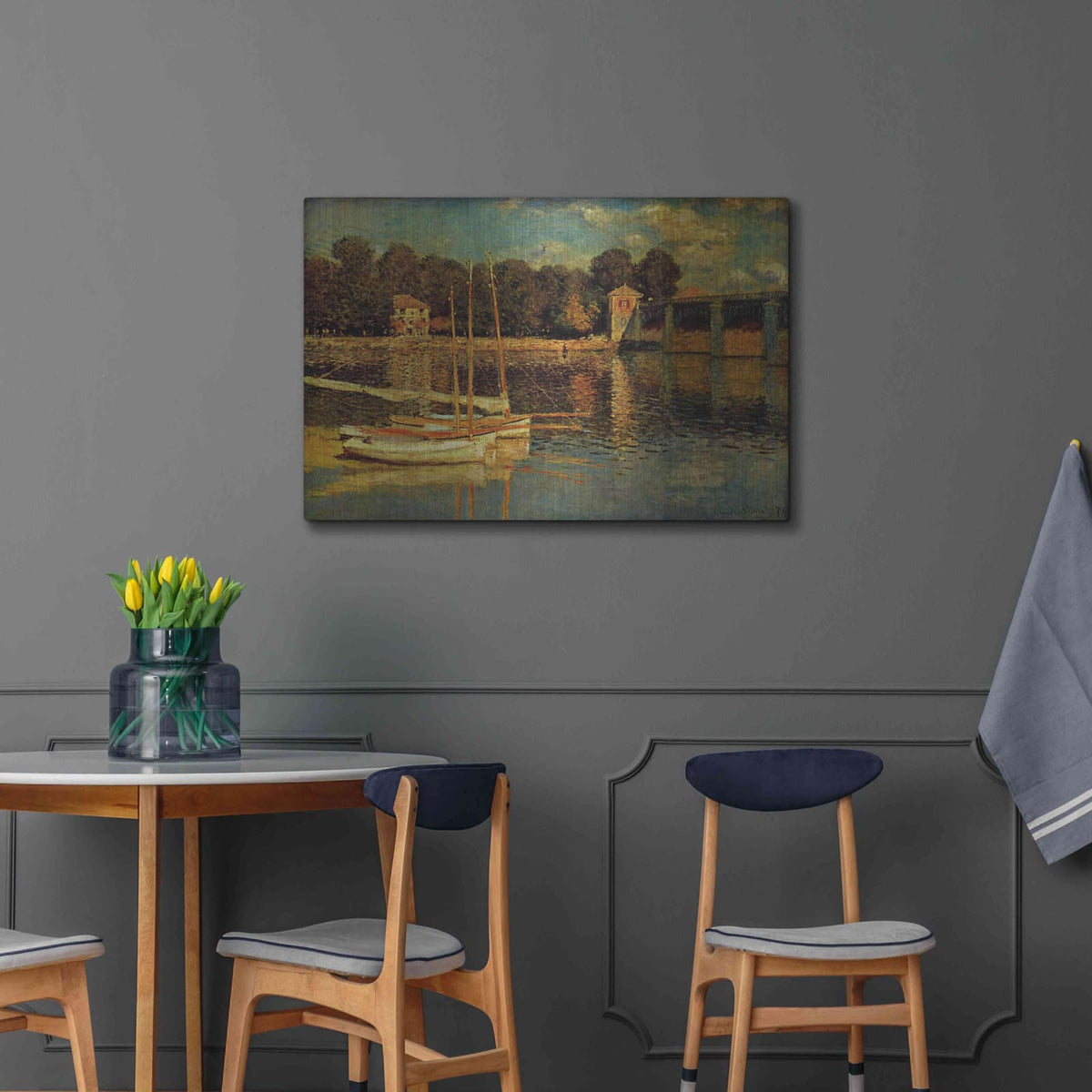 'The Argenteuil Bridge' by Claude Monet – Metal Wall Art, 36x24 room view