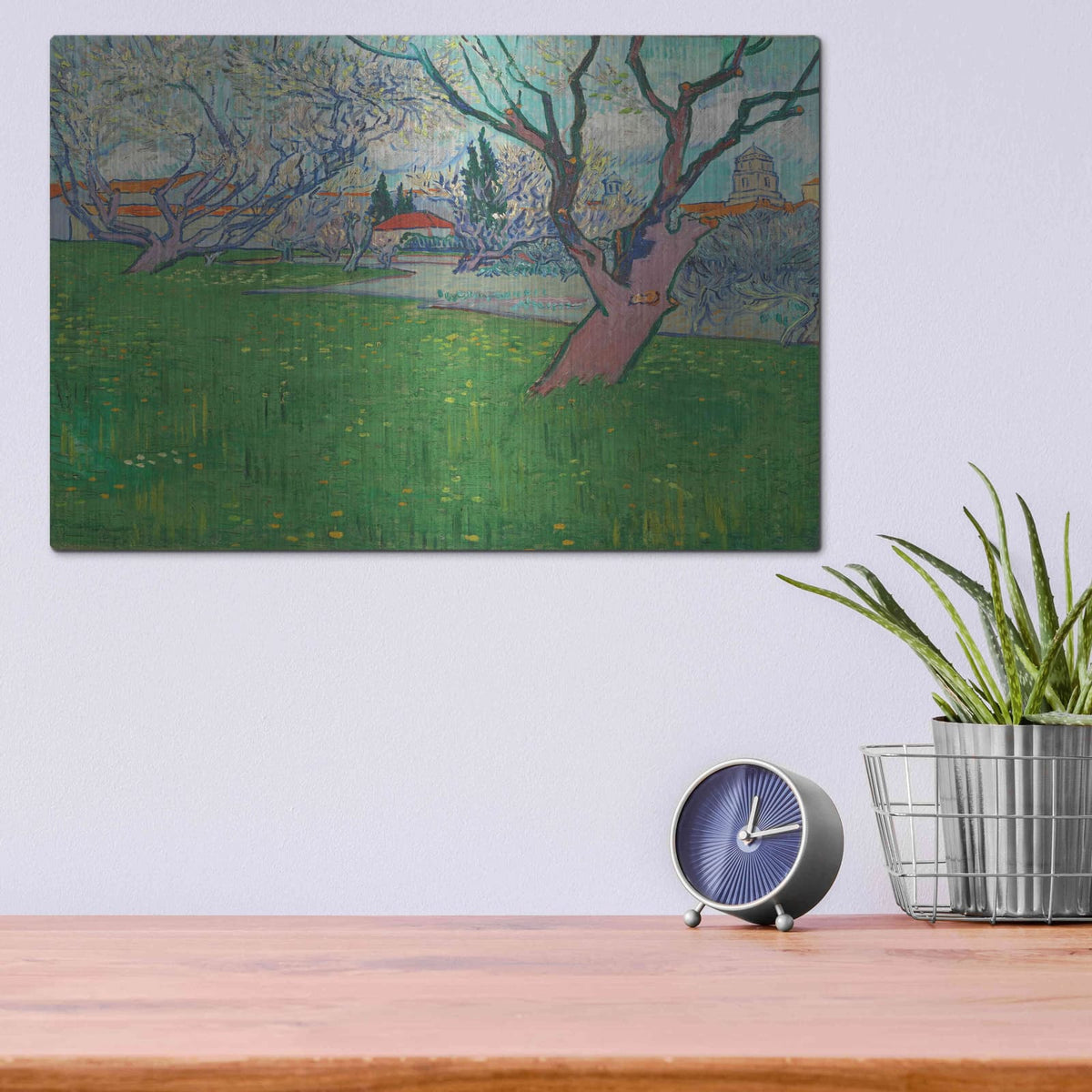 'Orchards In Blossom, View Of Arles' by Vincent Van Gogh – Metal Wall Art, 16x12 room view