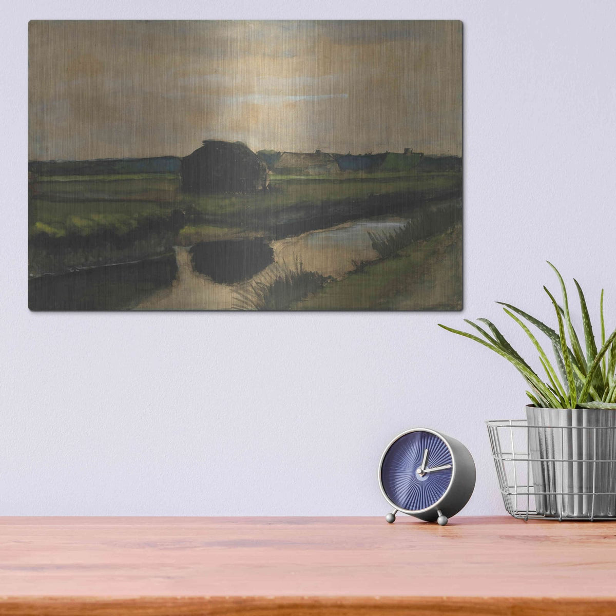 'Landscape With A Stack Of Peat And Farmhouses' by Vincent Van Gogh – Metal Wall Art, 16x12 room view