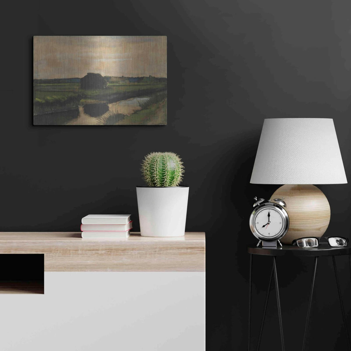 'Landscape With A Stack Of Peat And Farmhouses' by Vincent Van Gogh – Metal Wall Art, 24x16 room view
