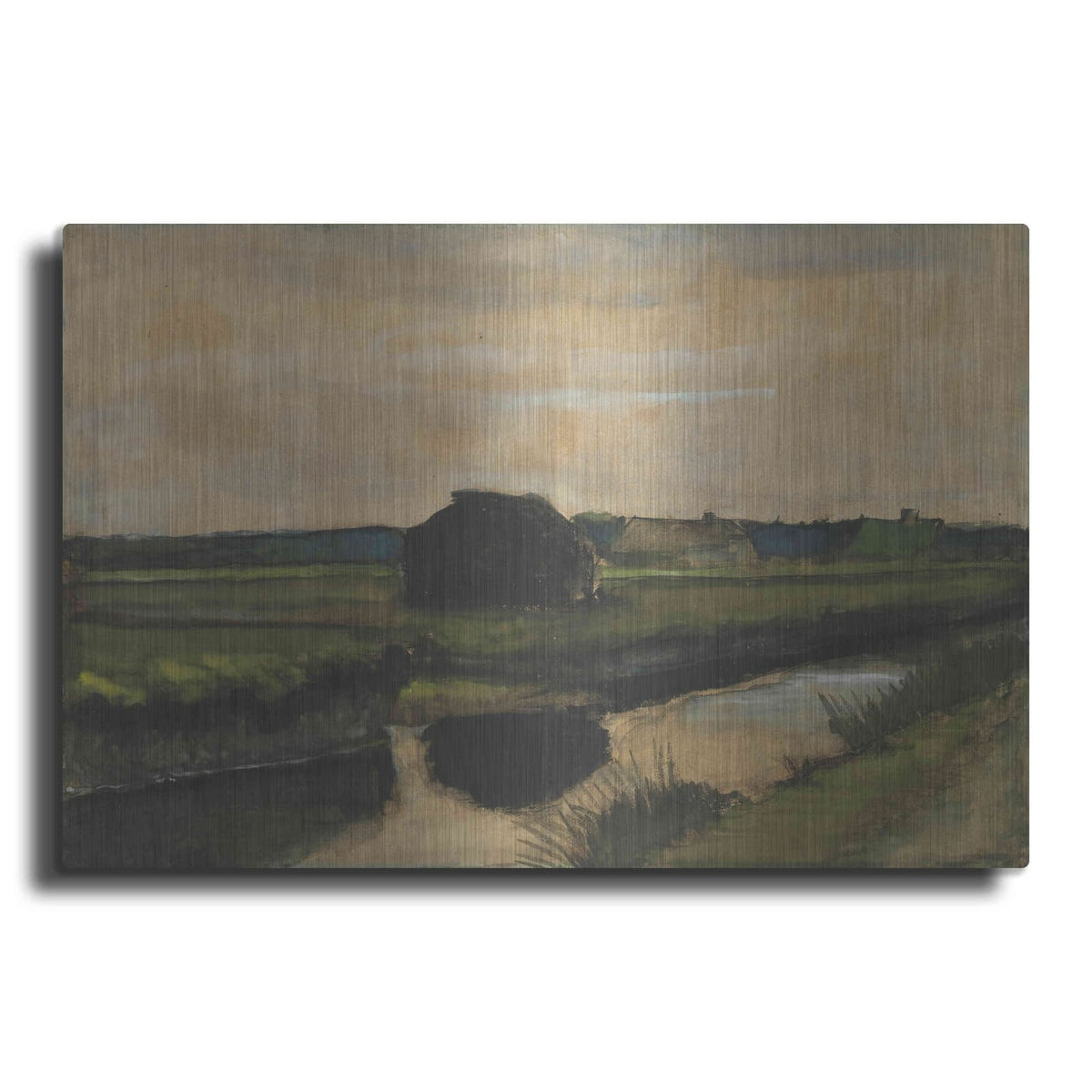 'Landscape With A Stack Of Peat And Farmhouses' by Vincent Van Gogh – Metal Wall Art