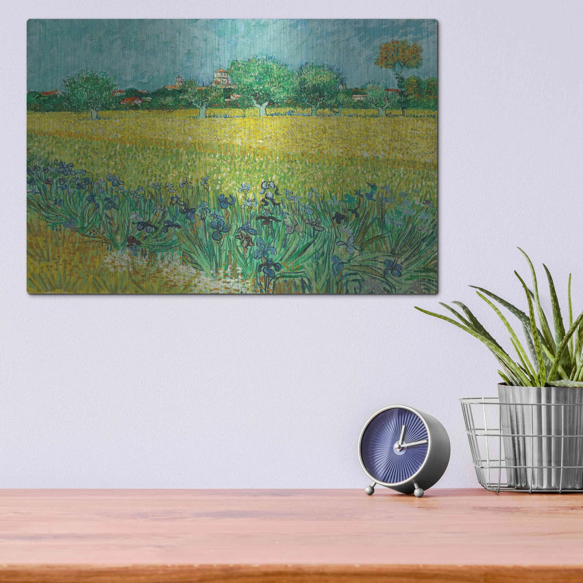 'Field With Irises Near Arles' by Vincent Van Gogh – Metal Wall Art, 16x12 room view