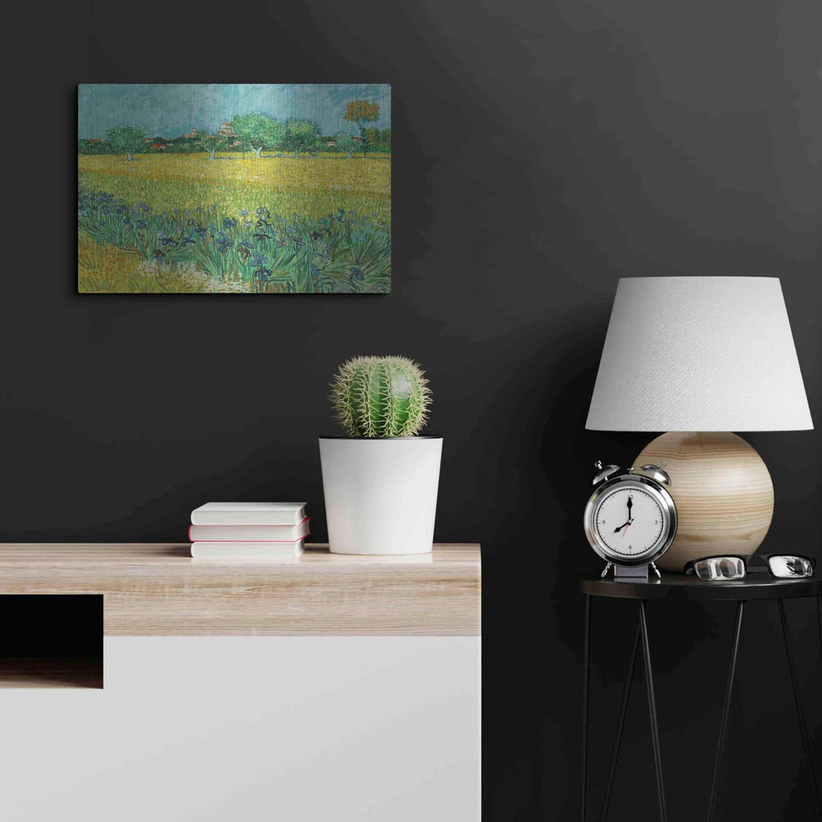 'Field With Irises Near Arles' by Vincent Van Gogh – Metal Wall Art, 24x16 room view