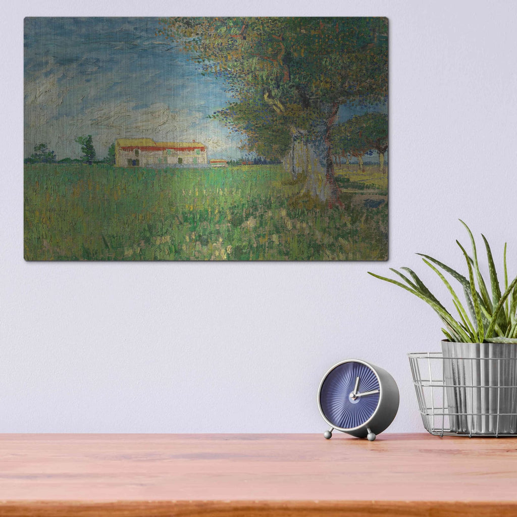 'Farmhouse In A Wheatfield' by Vincent Van Gogh – Metal Wall Art, 16x12 room view