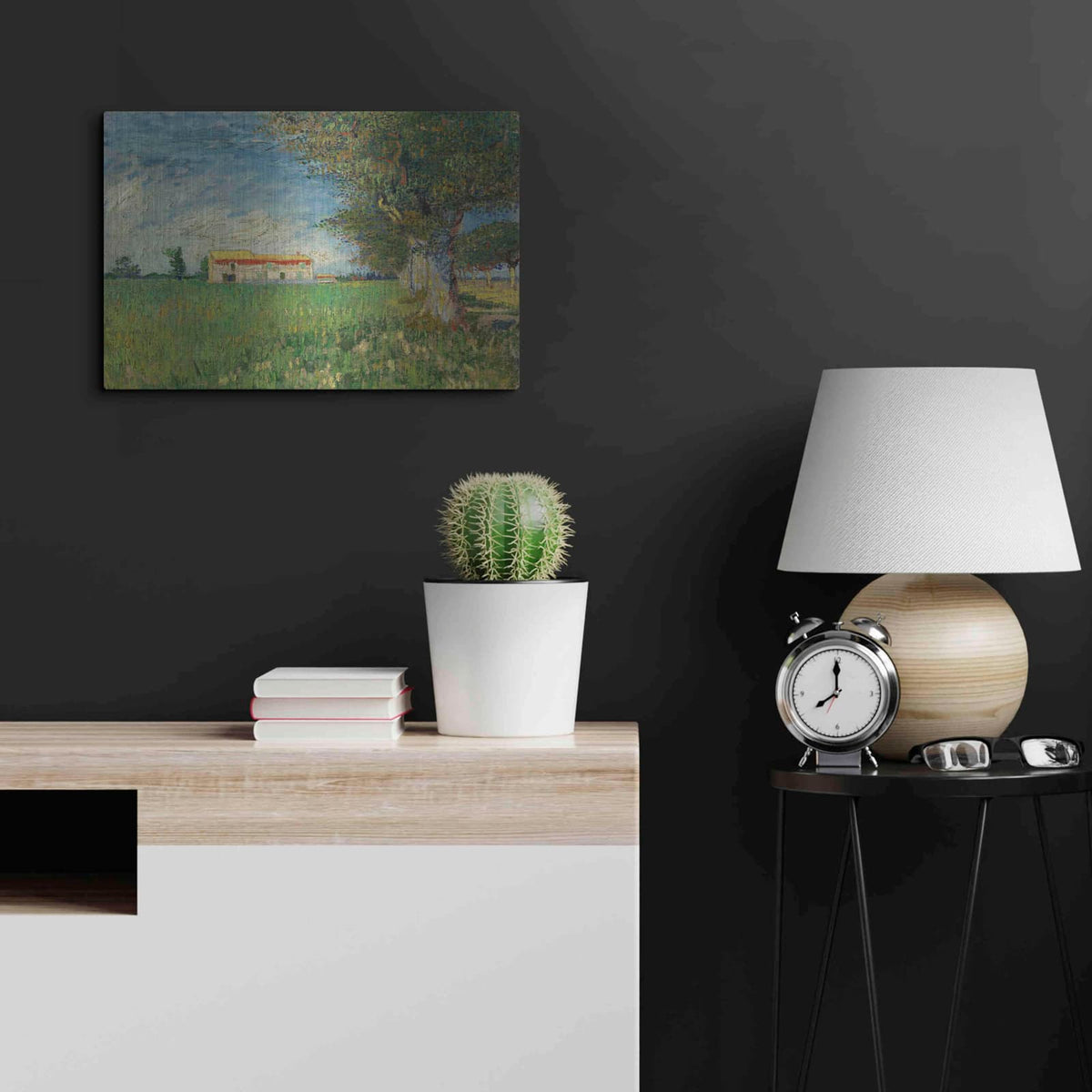 'Farmhouse In A Wheatfield' by Vincent Van Gogh – Metal Wall Art, 24x16 room view