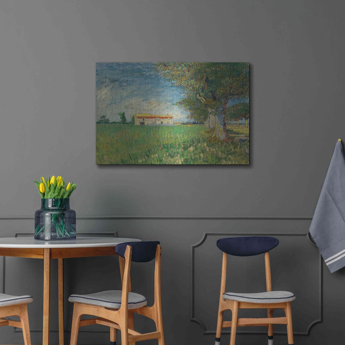 'Farmhouse In A Wheatfield' by Vincent Van Gogh – Metal Wall Art, 36x24 room view