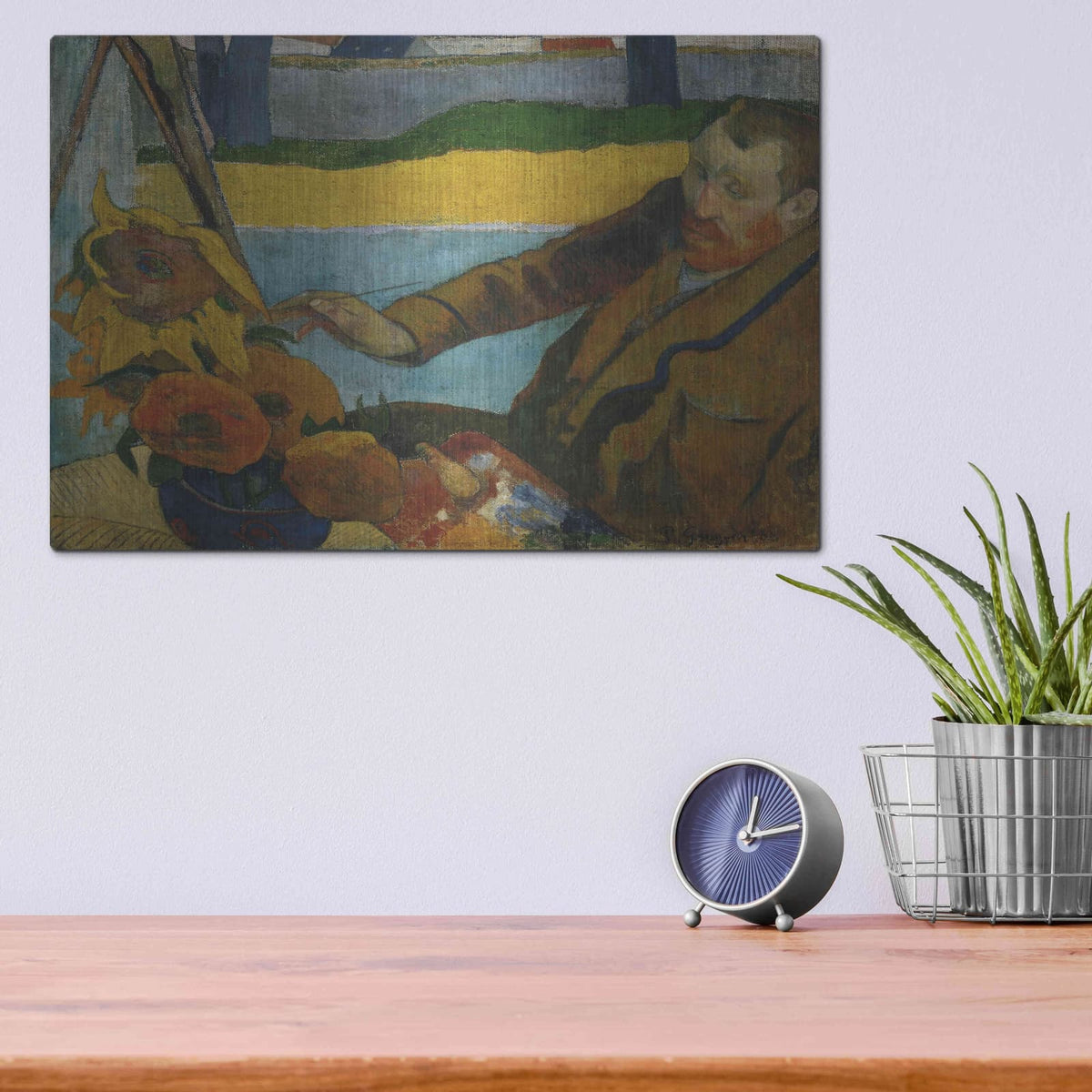 'Vincent Van Gogh Painting Sunflowers' by MASTERS – Metal Wall Art, 16x12 room view