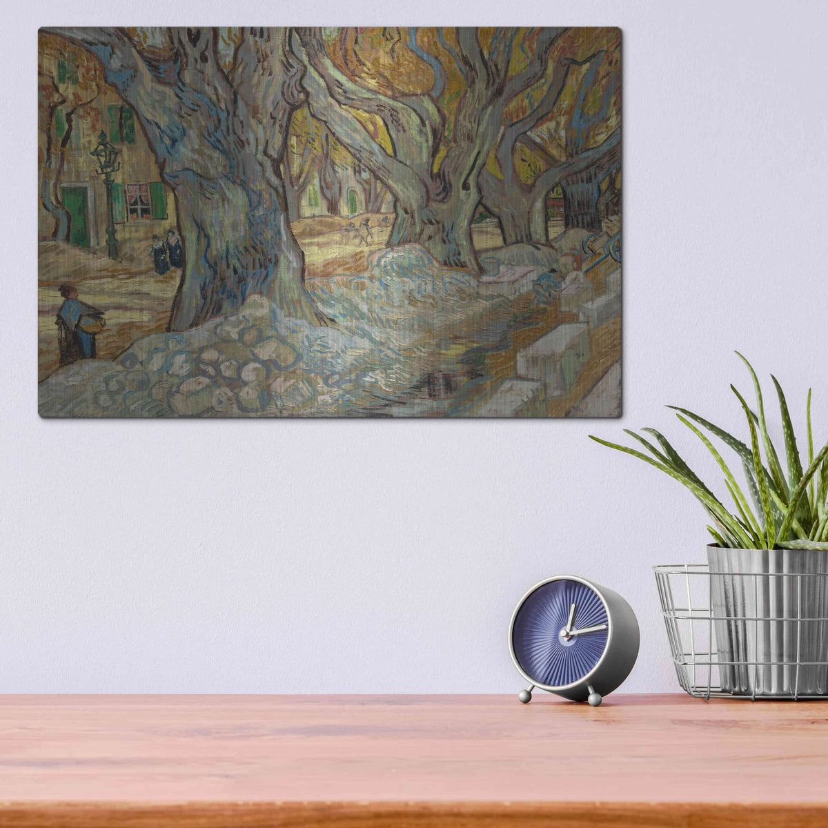 'The Large Plane Trees (Road Menders At Saint-Rémy) 1889' by Vincent Van Gogh – Metal Wall Art, 16x12 room view