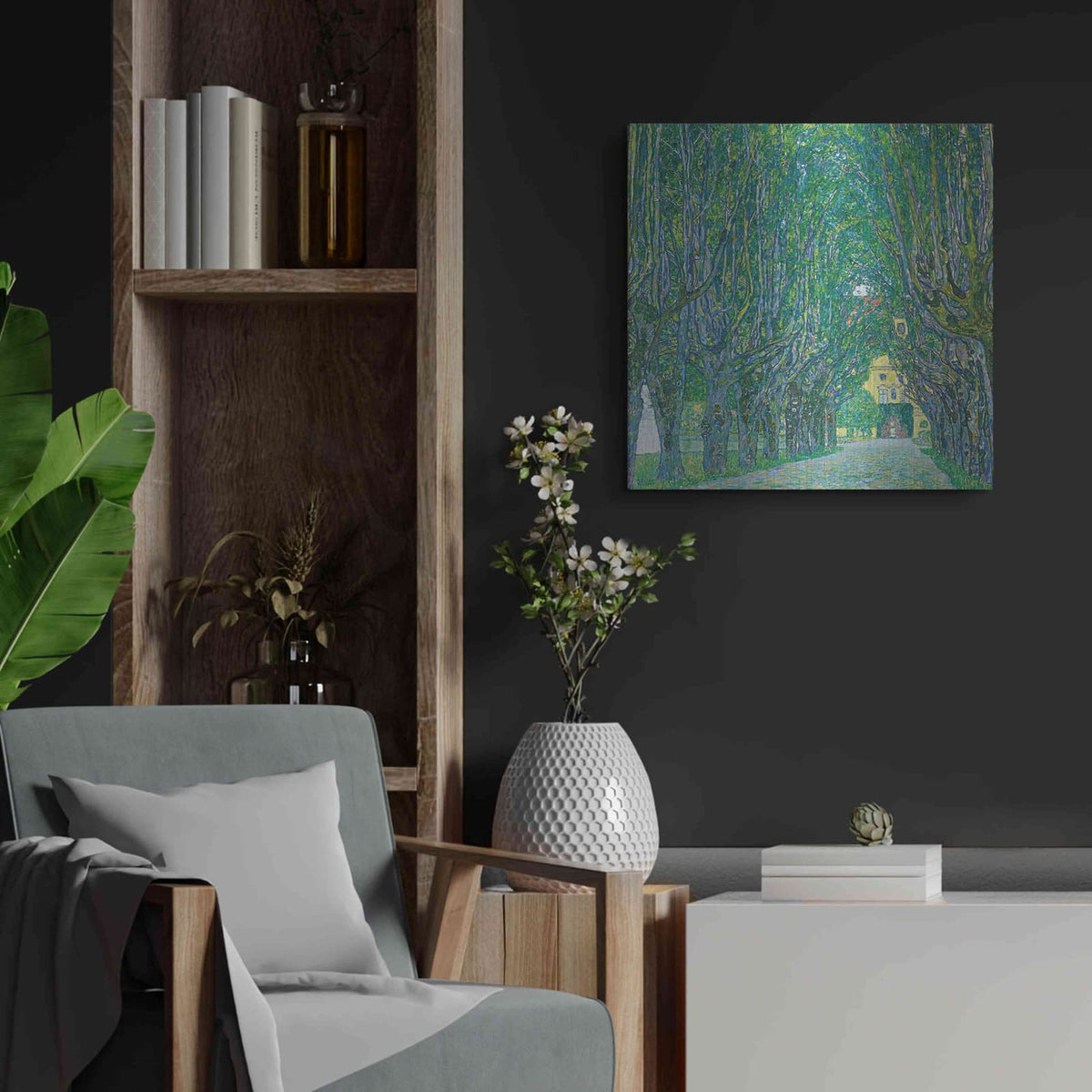 'Avenue To Kammer Castle' by Gustav Klimt – Metal Wall Art, 24x24 room view