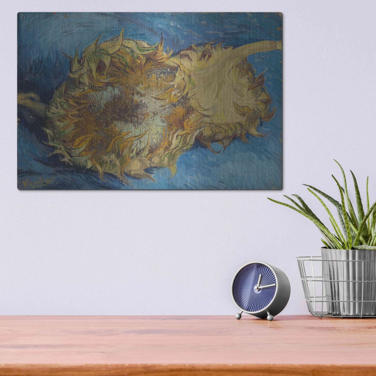 'Sunflowers 1887' by Vincent Van Gogh – Metal Wall Art, 16x12 room view