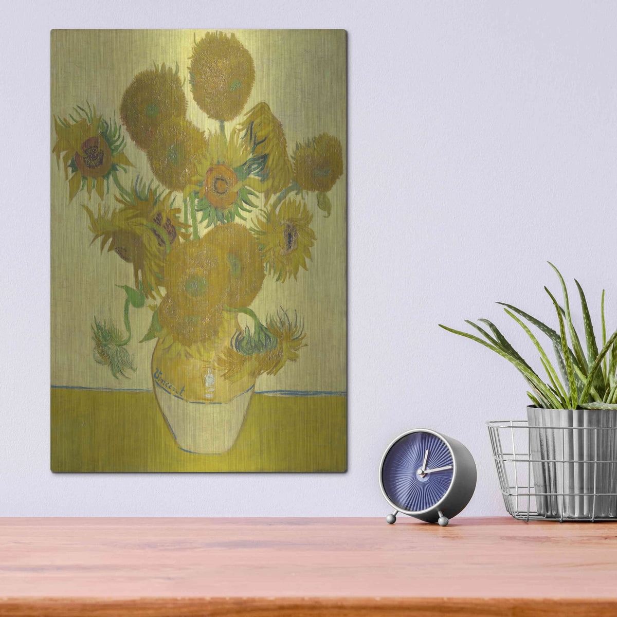 'Still Life Vase With Fourteen Sunflowers' by Vincent Van Gogh – Metal Wall Art, 12x16 room view