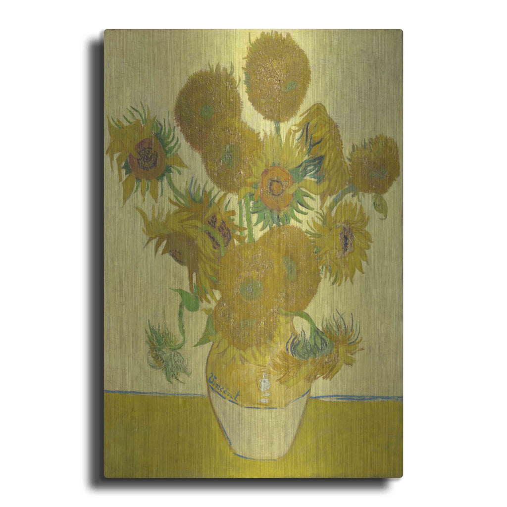 'Still Life Vase With Fourteen Sunflowers' by Vincent Van Gogh – Metal Wall Art