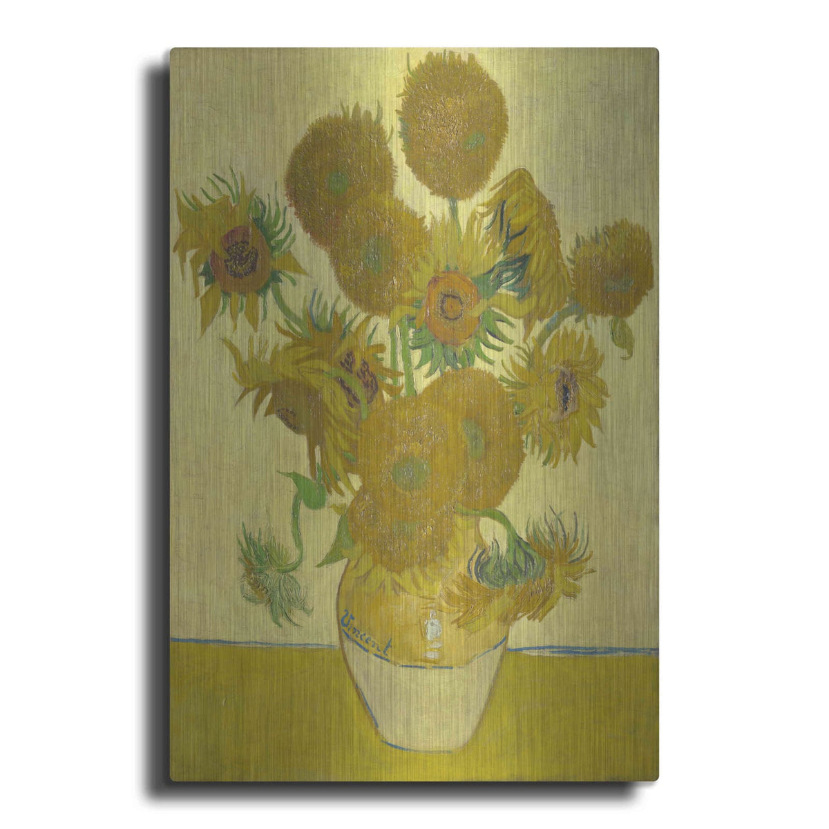 'Still Life Vase With Fourteen Sunflowers' by Vincent Van Gogh – Metal Wall Art