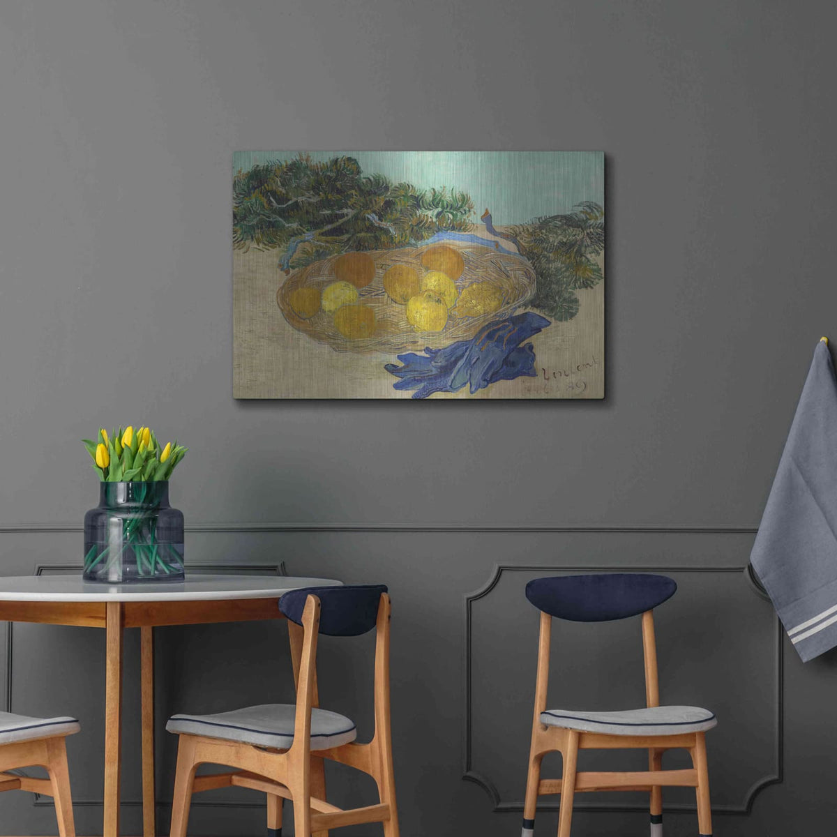 'Still Life Of Oranges And Lemons With Blue Gloves' by Vincent Van Gogh – Metal Wall Art, 36x24 room view