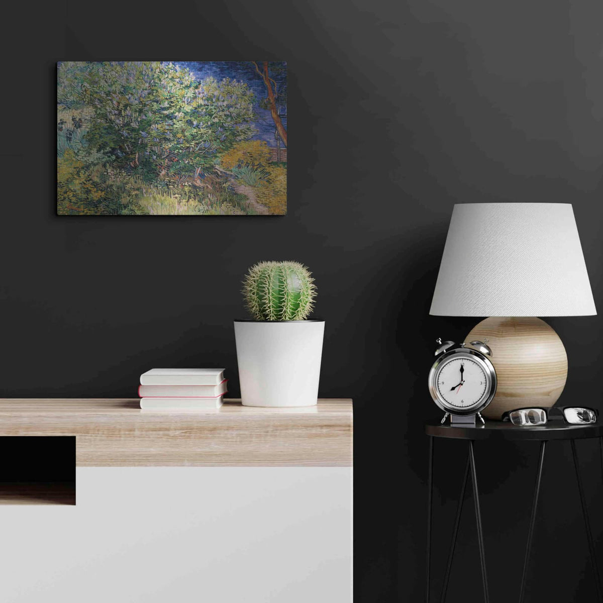 'Lilac Bush' by Vincent Van Gogh – Metal Wall Art, 24x16 room view