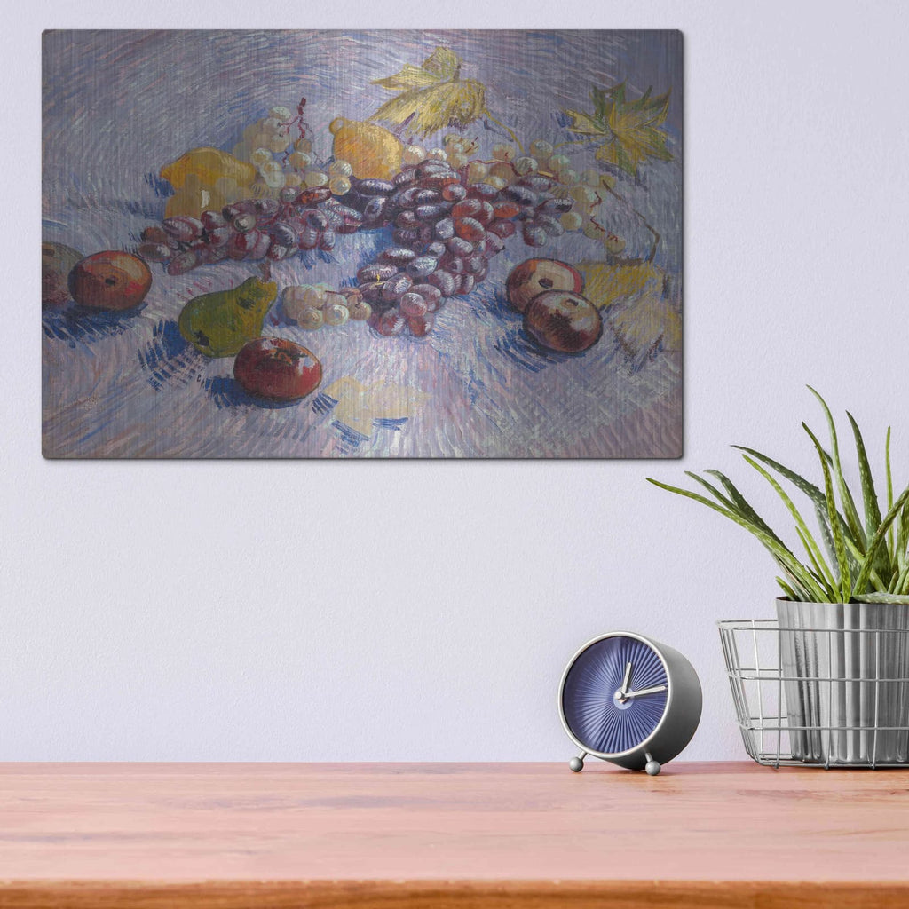 'Graper, Lemons Pears And Apples 1887' by Vincent Van Gogh – Metal Wall Art, 16x12 room view