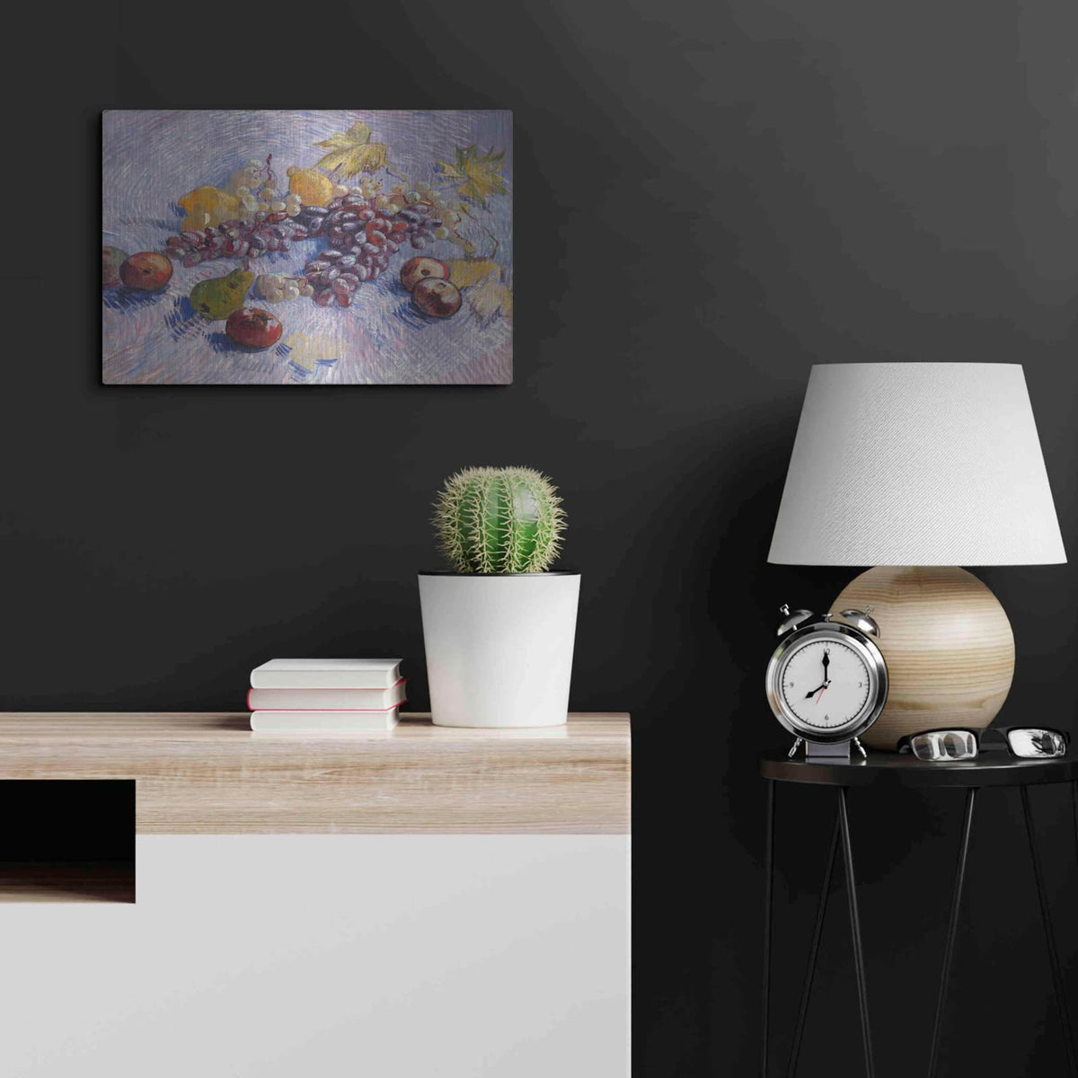 'Graper, Lemons Pears And Apples 1887' by Vincent Van Gogh – Metal Wall Art, 24x16 room view