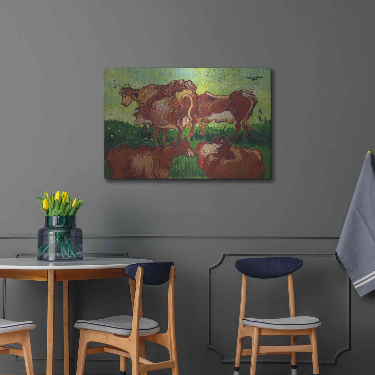 'Cows' by Vincent Van Gogh – Metal Wall Art, 36x24 room view